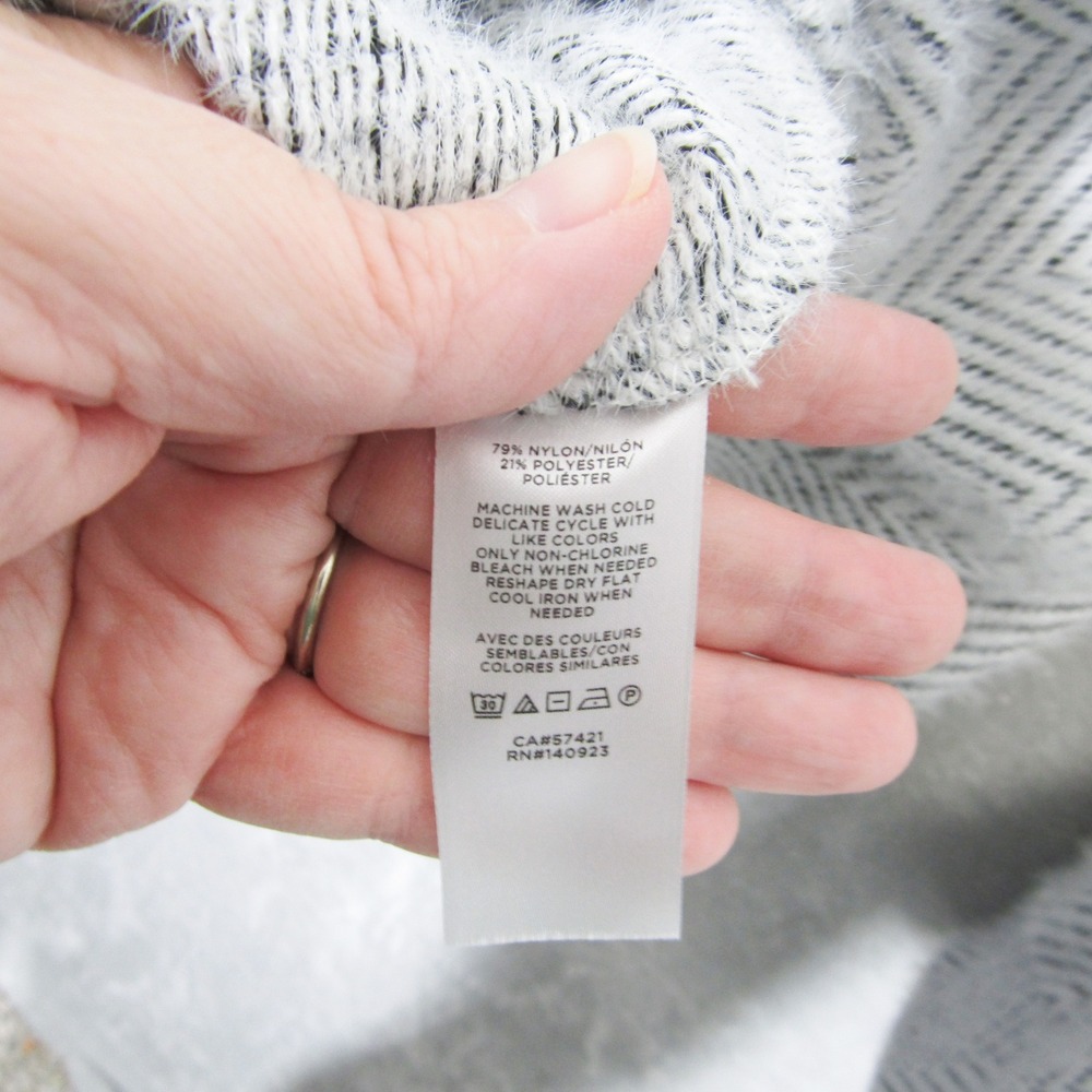 Lou & Grey Womens Large Cowl Neck Fuzzy Herringbone Pullover Sweater White Black - Picture 2 of 10